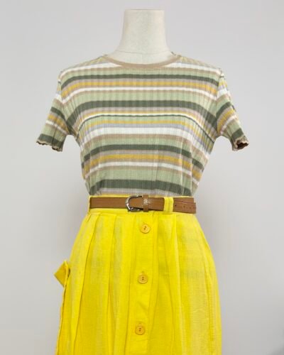 Camiseta de punto tonos verde caqui y mostaza