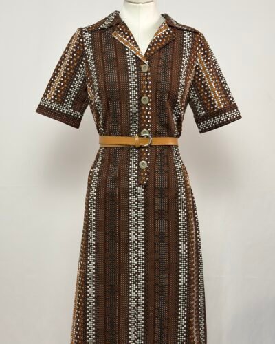 Vestido años 70 topos marrón