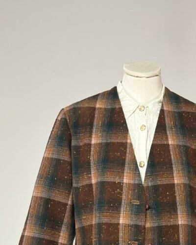 Blazer de tweed marrón a cuadros